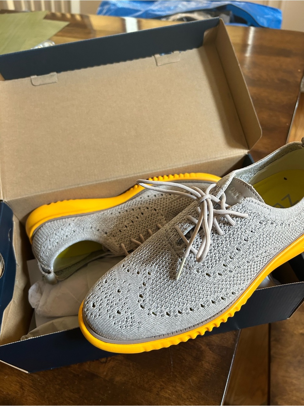 Men's Lightweight Knit Oxford Shoes - Beige with Yellow Sole